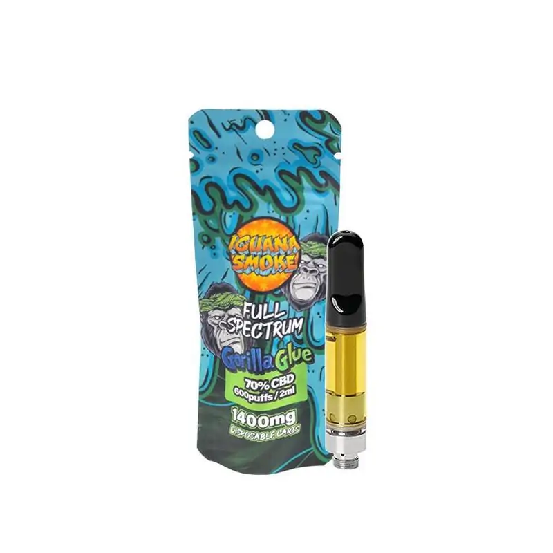 CBD Cartridge Tip Iguana Smoke Full Spectrum 70% Gorilla Glue 2 ml.